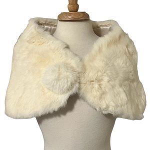 Vintage Retro 60s Ivory Rabbit Fur Stole with Satin Lining